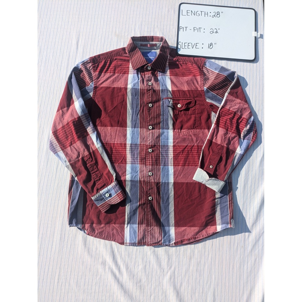 Tommy Bahama Shirt Men's Large Red Plaid‎ Button Up Long Sleeve Casual